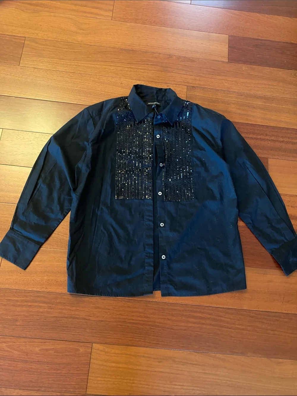 New Banana Republic Black Sequin-Front Button Shirt Jacket Size M